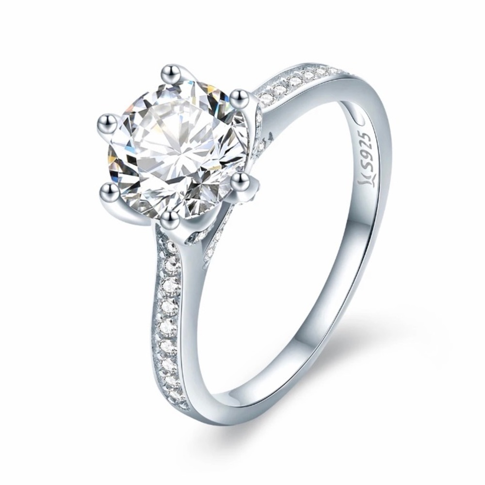 925 Stering Silver CZ Six Prone Ring